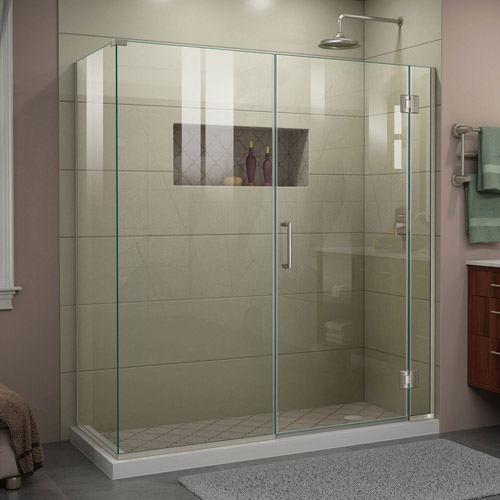 DreamLine Unidoor-X 63 1/2 in. W x 34 3/8 in. D x 72 in. H Frameless Hinged Shower Enclosure in Brushed Nickel