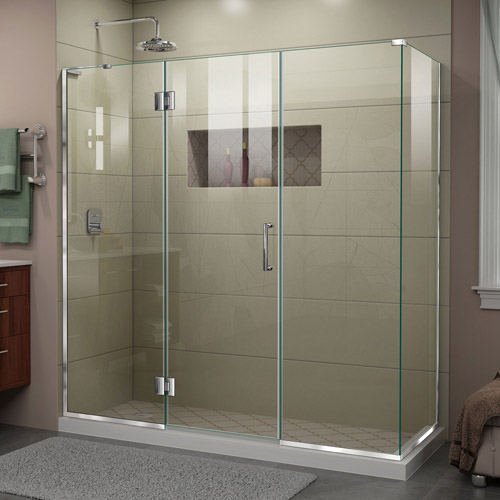 DreamLine Unidoor-X 69 1/2 in. W x 30 3/8 in. D x 72 in. H Frameless Hinged Shower Enclosure in Chrome