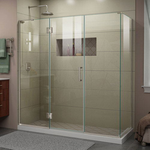 DreamLine Unidoor-X 69 1/2 in. W x 34 3/8 in. D x 72 in. H Frameless Hinged Shower Enclosure in Brushed Nickel