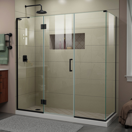 DreamLine Unidoor-X 70 1/2 in. W x 34 3/8 in. D x 72 in. H Frameless Hinged Shower Enclosure in Satin Black