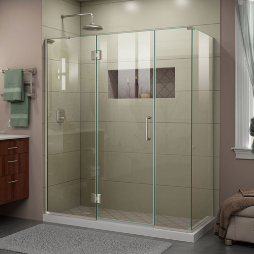 DreamLine Unidoor-X 64 in. W x 34 3/8 in. D x 72 in. H Frameless Hinged Shower Enclosure in Brushed Nickel