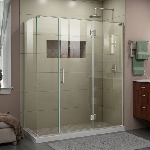 DreamLine Unidoor-X 64 in. W x 34 3/8 in. D x 72 in. H Frameless Hinged Shower Enclosure in Brushed Nickel