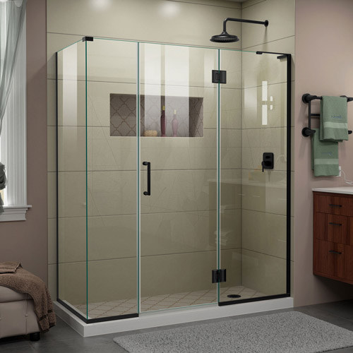 DreamLine Unidoor-X 64 in. W x 34 3/8 in. D x 72 in. H Frameless Hinged Shower Enclosure in Satin Black