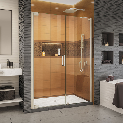 DreamLine Elegance-LS 47 1/4 - 49 1/4 in. W x 72 in. H Frameless Pivot Shower Door in Brushed Nickel