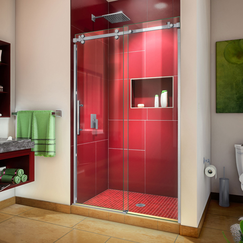 DreamLine Enigma Sky 44-48 in. W x 76 in. H Frameless Sliding Shower Door in Brushed Stainless Steel