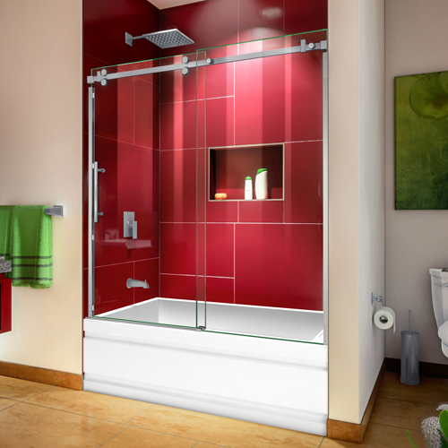 DreamLine Enigma Sky 56-60 in. W x 62 in. H Frameless Sliding Tub Door in Brushed Stainless Steel