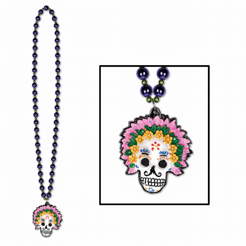 Beads with Medallion -  36"Day of the DeadBeads with Day Of The Dead