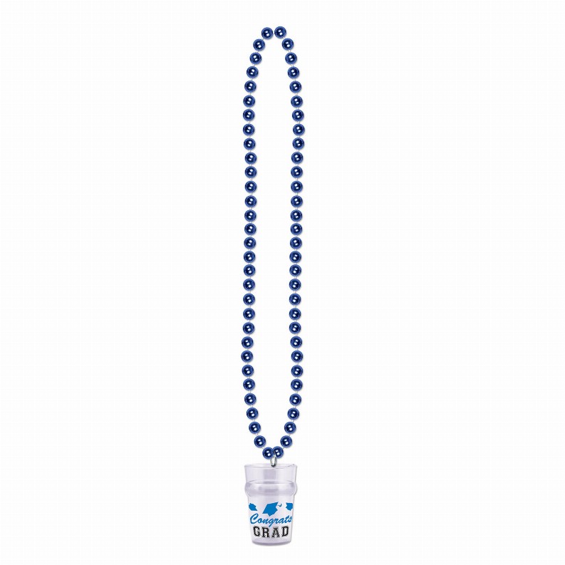 Beads with Medallion -  33"GraduationBeads with Grad Glass in Blue