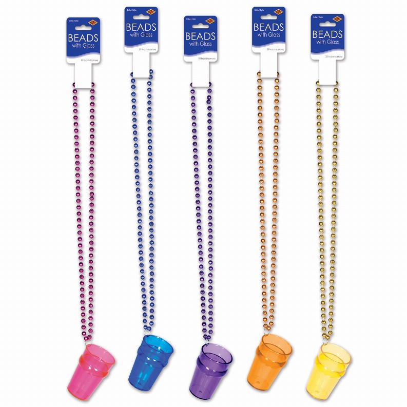 Beads with Medallion -  33"Mardi GrasBeads with Glass