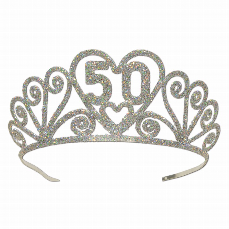 Glittered Metal Tiara  - Birthday-Age Specific Glittered Metal 50 Tiara