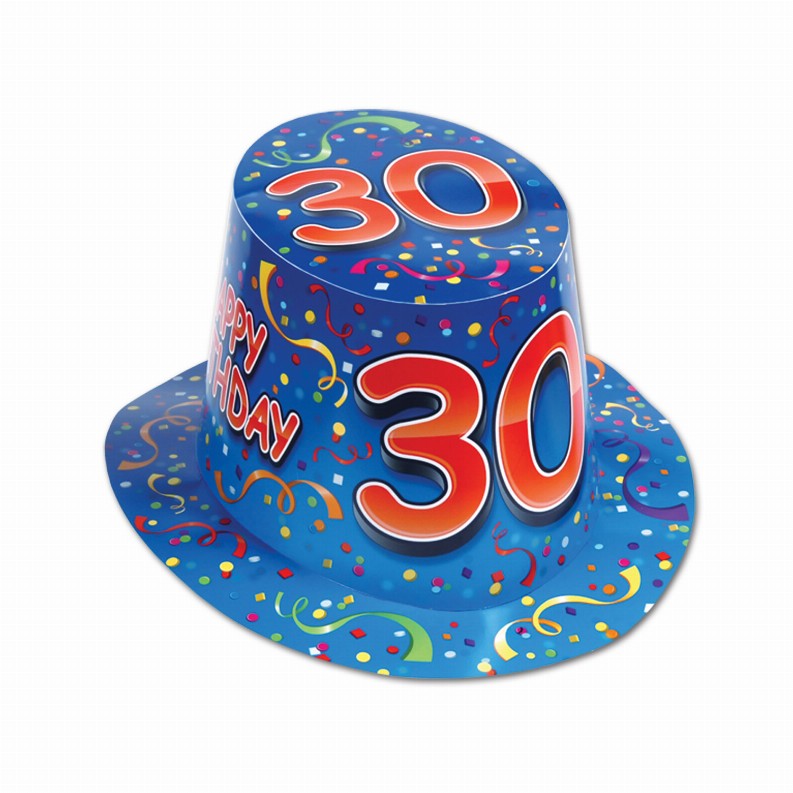 Paper Party Supplies & Props  - Birthday-Age Specific Blue Happy 30 Birthday Hi-Hat