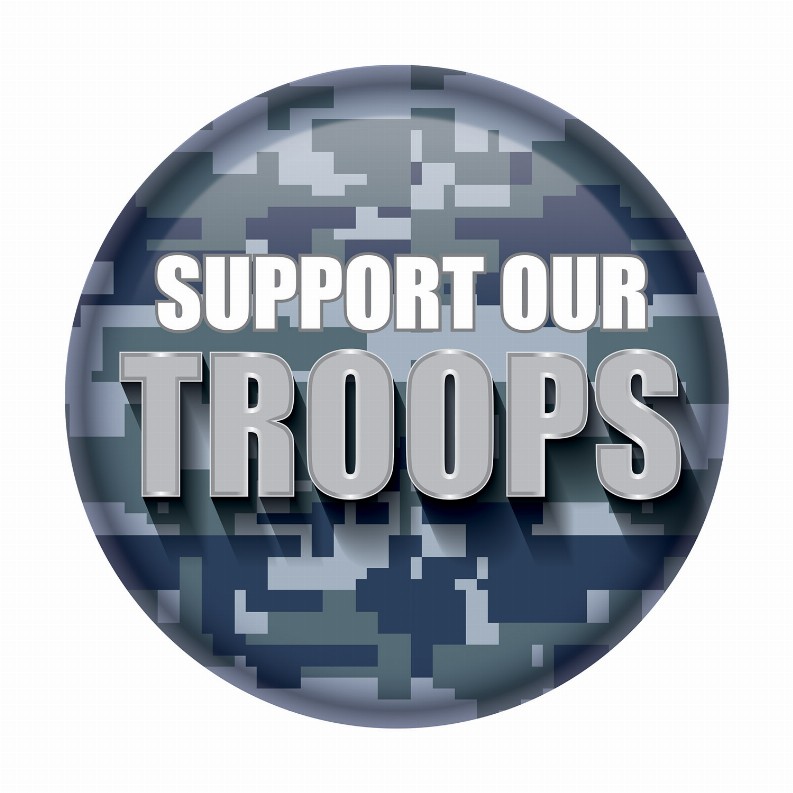 Printed Buttons - Blue Camo Support Our Troops Button