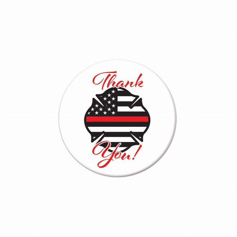 Printed Buttons - White, Red, Black Thank You! Firefighters Button
