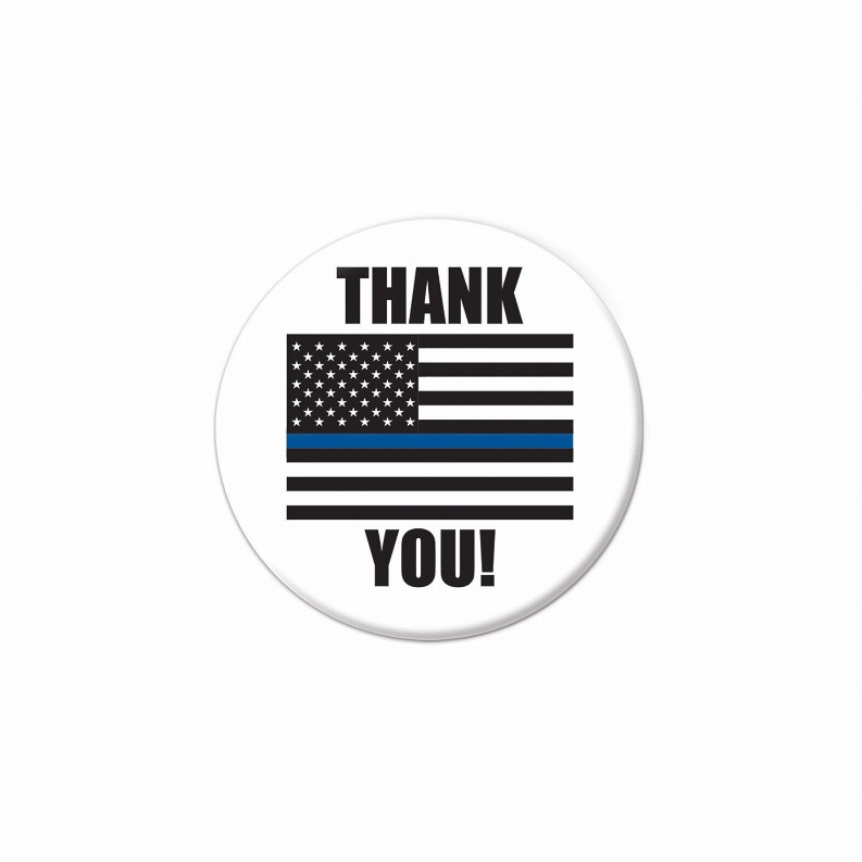 Printed Buttons - Blue American Flag Thank You! Firefighters Button