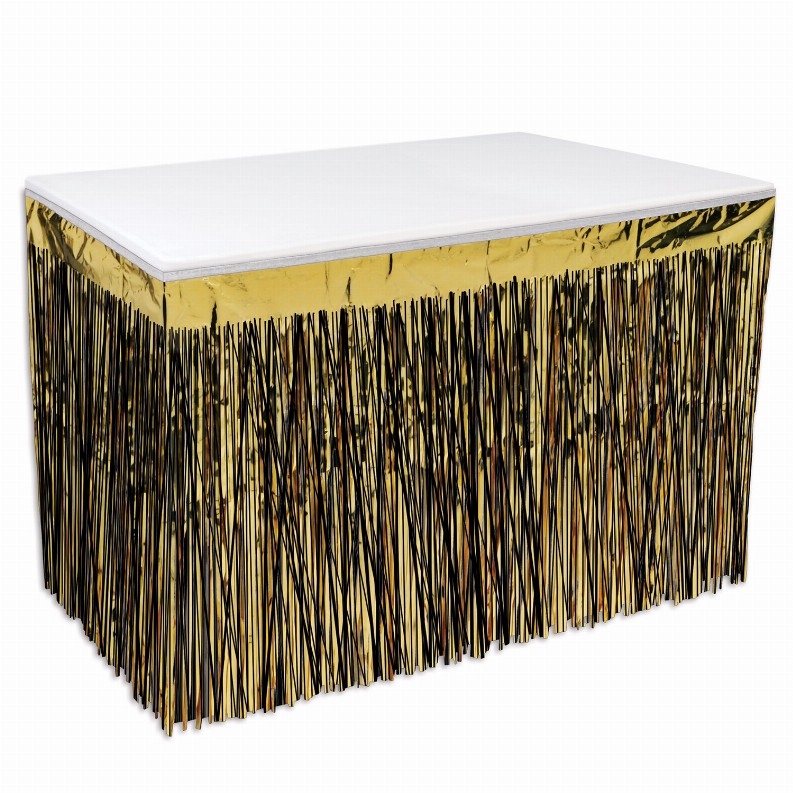 Table Skirts - Metallic  - General Occasion Packaged 2-Ply Metallic Table Skirting - black & gold