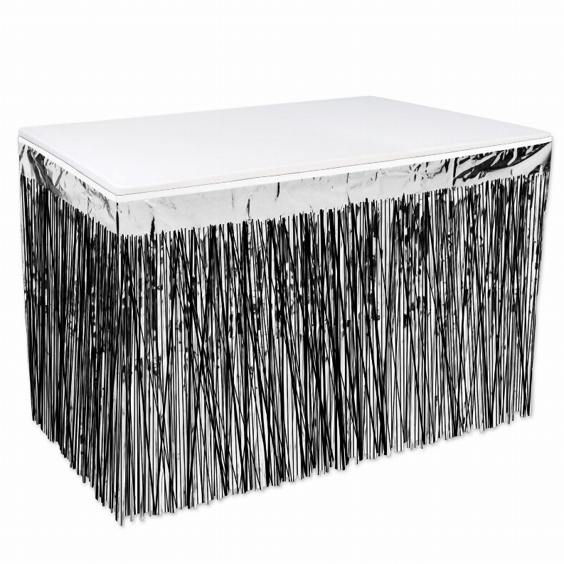Table Skirts - Metallic  - General Occasion Packaged 2-Ply Metallic Table Skirting - black & silver