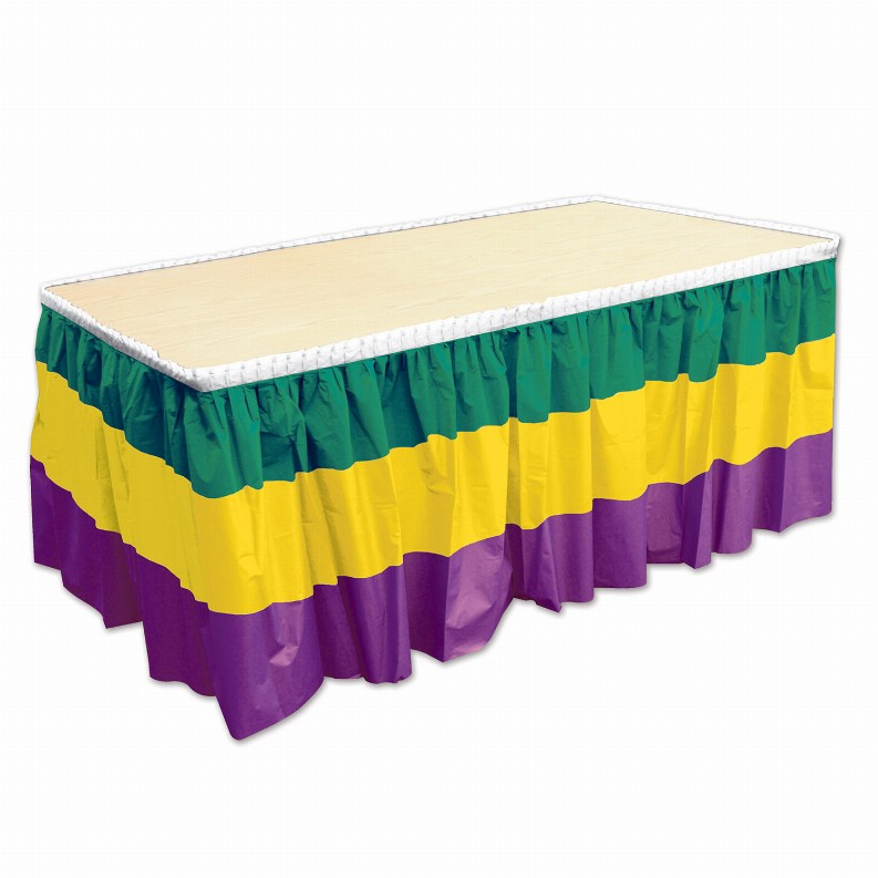 Table Skirts - Plastic  - Mardi Gras Mardi Gras Table Skirting - golden-yellow, green, purple; plastic; self-adhesive