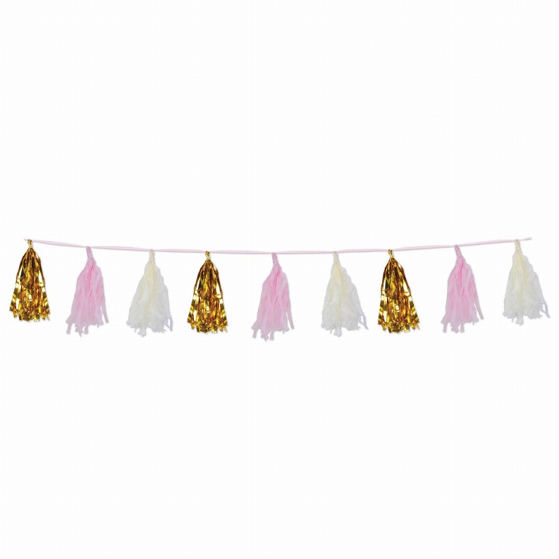 Tassel Garlands  - Baby Shower Pink Metallic & Tissue Tassel Garland