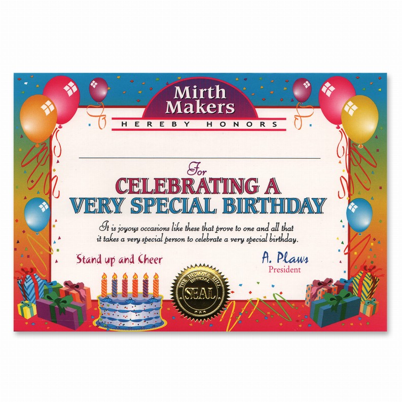 Themed Certificates - Birthday Very Special Birthday