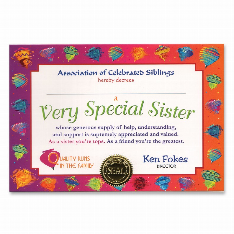 Themed Certificates - General Occasion Very Special Sister