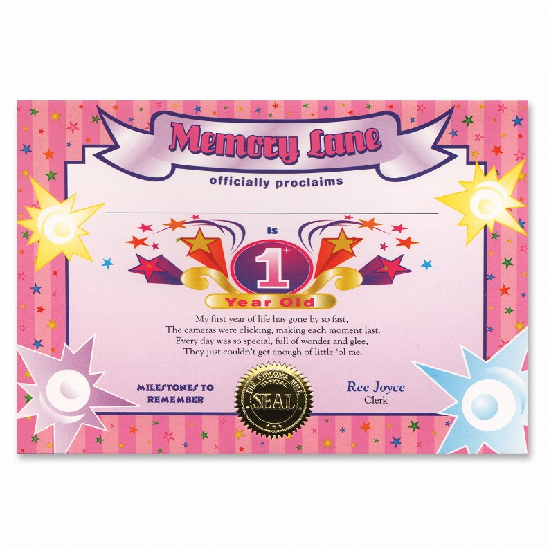 Themed Certificates - 1st Birthday 1 Year Old (Girl)