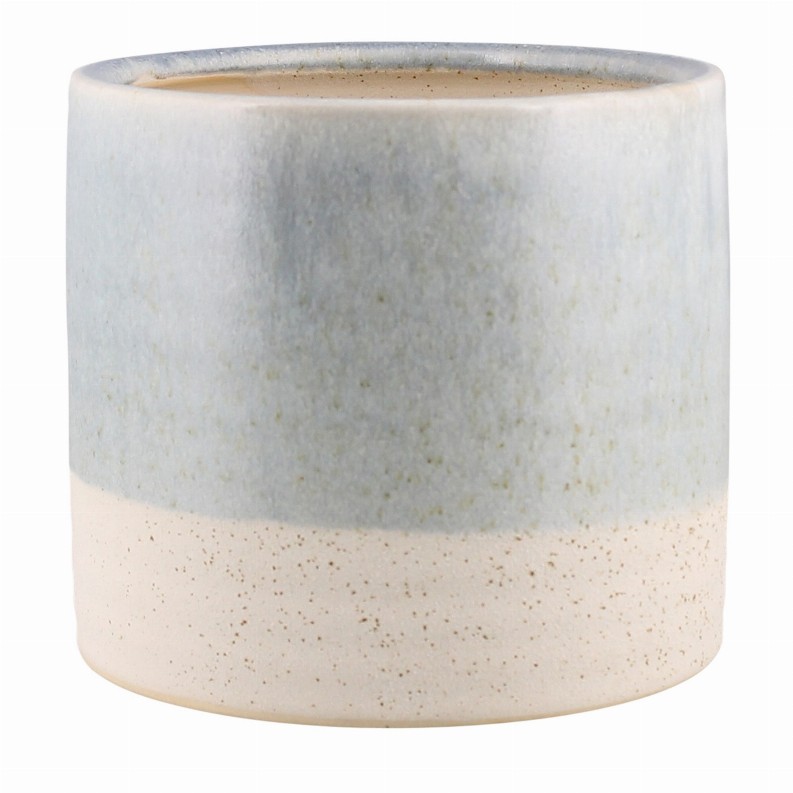 Round Top Cylindrical Ceramic Cachepot, Large, Light Blue