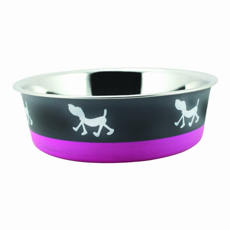 Stainless Steel Pet Bowl with Anti Skid Rubber Base and Dog Design, Set of 12