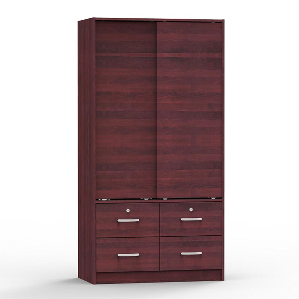 Better Home Products Sarah Modern Wood Double Sliding Door Armoire in Mahogany