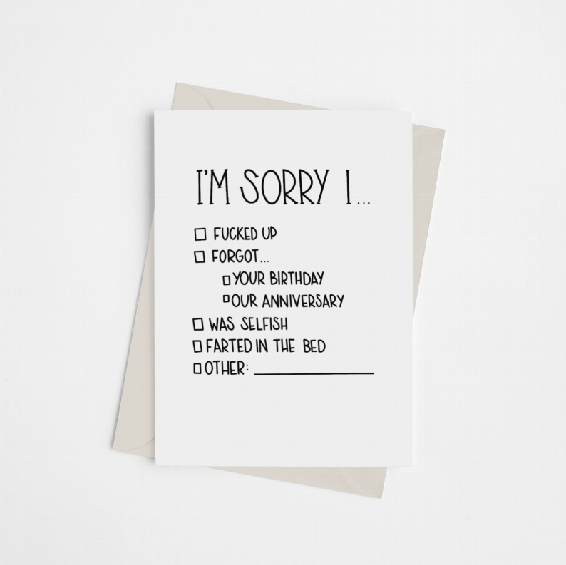 "I'm Sorry..." Checklist - Greeting Card