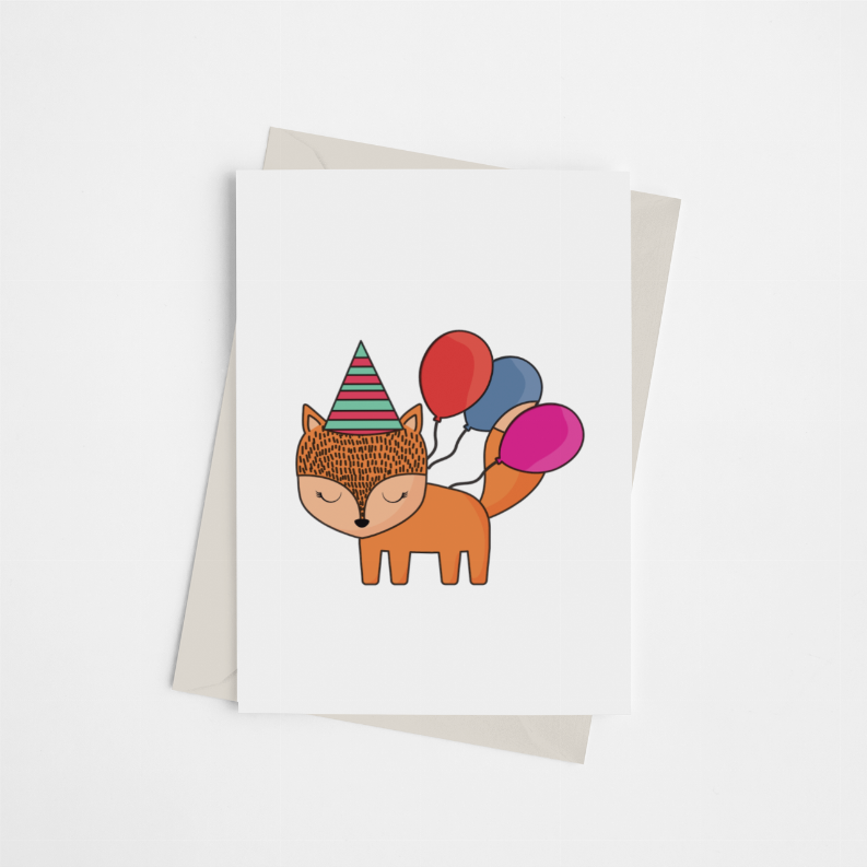 Birthday Fox with Balloons - Greeting Card