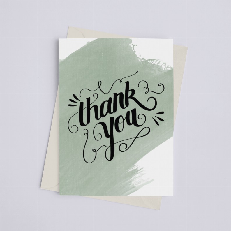 Thank You Watercolor - Greeting Card Green