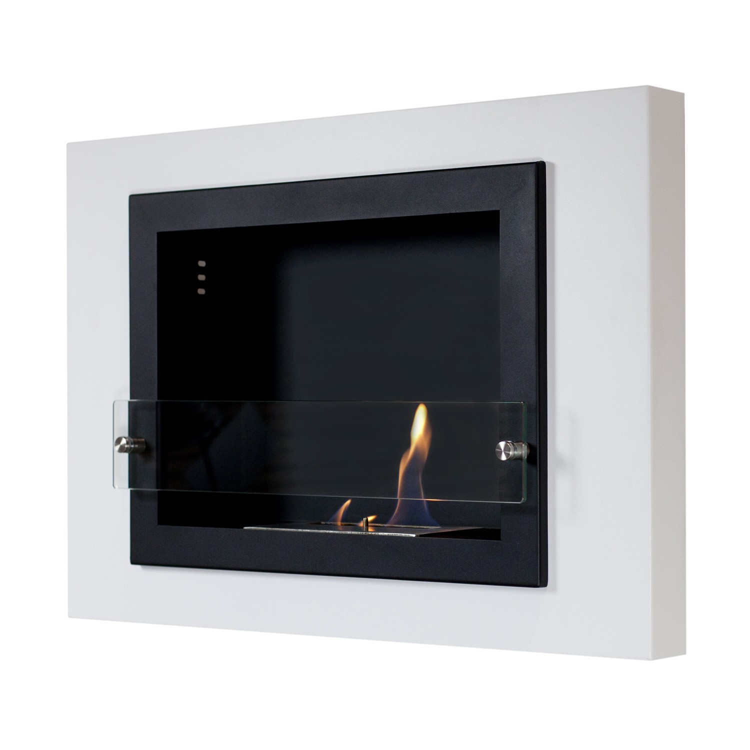 Bluworld Homelements NF-W4CAB Nu-Flame Camino Bianco Fireplace White Powdered Coated Frame One Burner and One Glass Safety Wind