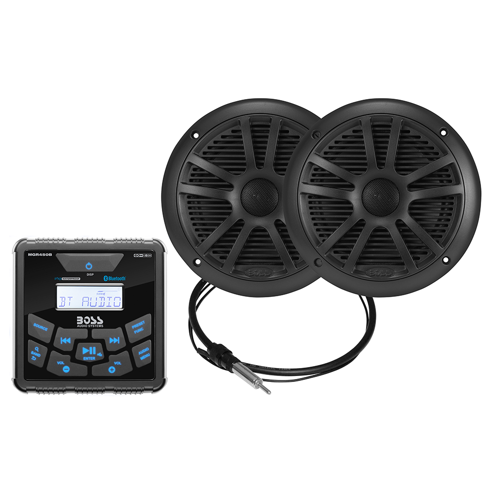 Boss Audio Systems MCKGB450B.6 Weatherproof Marine Gauge Receiver And Speaker Package