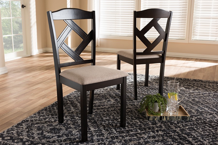 Baxton Studio Ruth Modern and Contemporary Beige Fabric Upholstered and Dark Brown Finished Dining Chair (Set of 2)