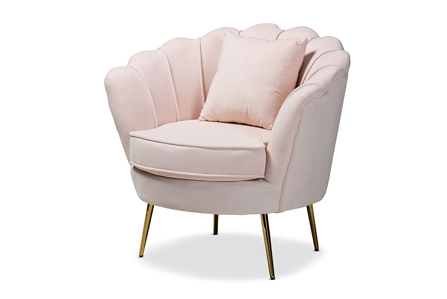 Baxton Studio Garson Glam and Luxe Blush Pink Velvet Fabric Upholstered and Gold Metal Finished Accent Chair