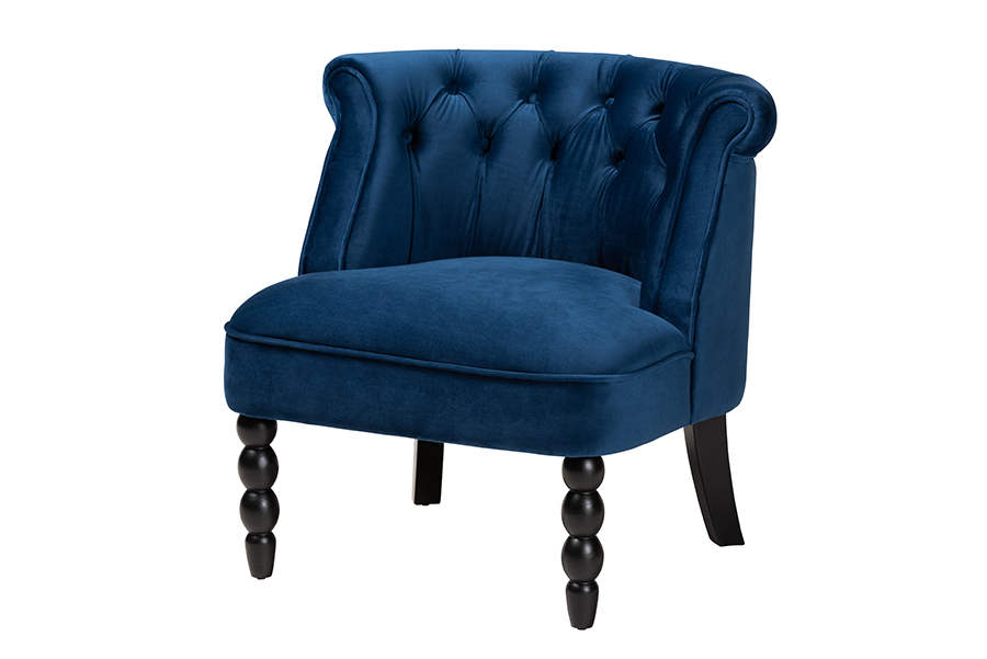 Baxton Studio Flax Classic and Traditional Navy Blue Velvet Fabric and Black Finished Wood Accent Chair