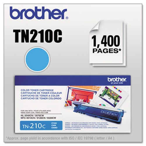 Brother Genuine TN210C Cyan Toner Cartridge - Laser - 1400 Pages - Cyan - 1 Each