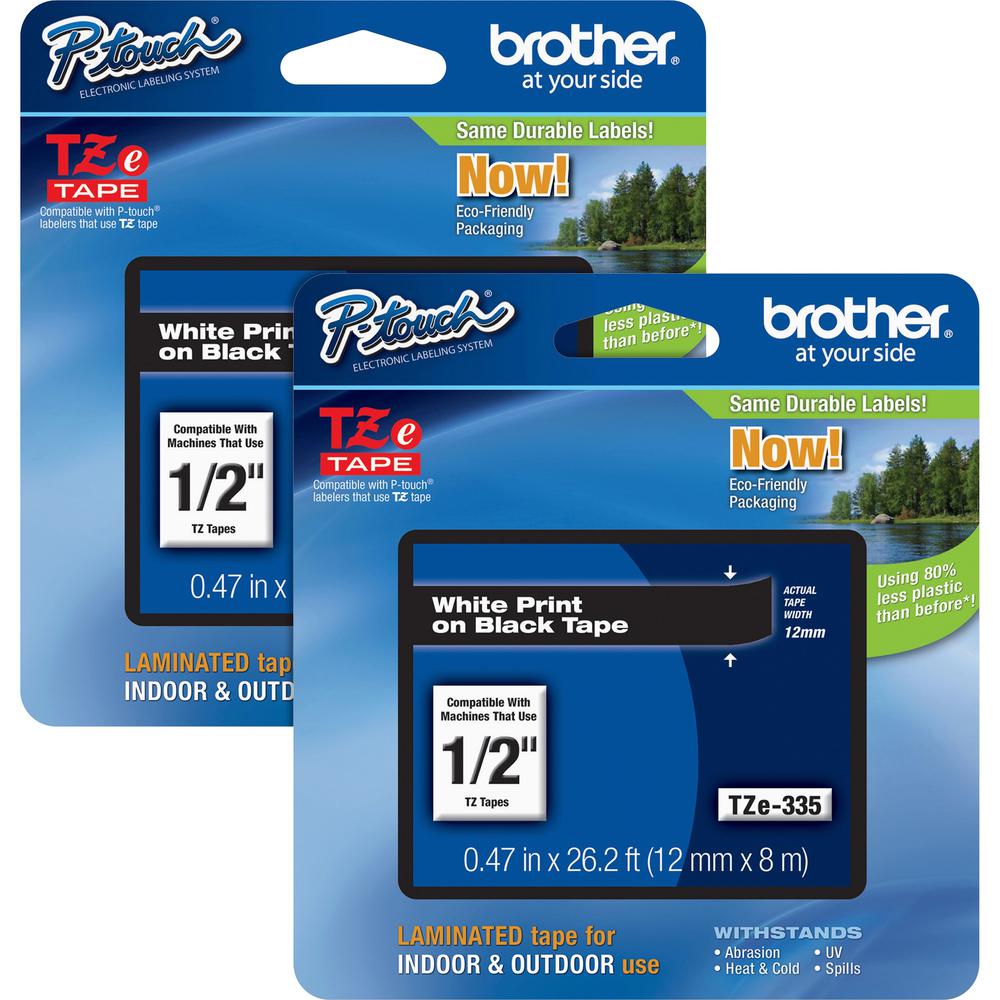 Brother P-touch TZe Laminated Tape Cartridges - 15/32" - Rectangle - Black - 2 / Bundle