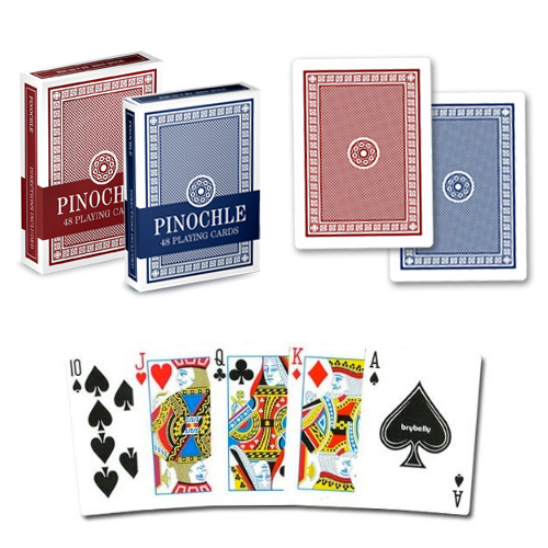 One Blue Deck and One Red Deck of Pinochle Playing Cards