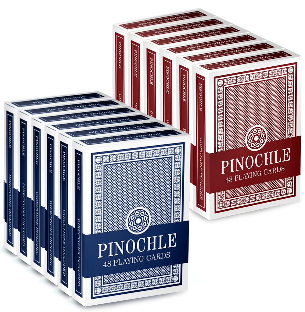 12 Pack of Pinochle Playing Cards (6 Red/6 Blue) 
