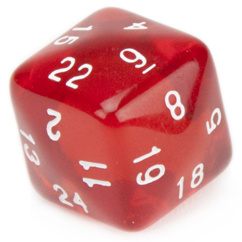 24 Sided Translucent Red with White Numbers Polyhedral Dice 