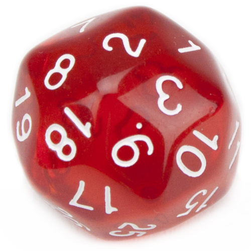 30 Sided Translucent Red with White Numbers Polyhedral Dice 