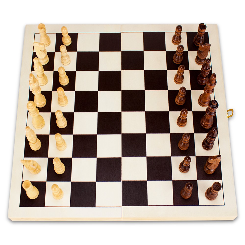 14in Natural Wooden Folding Chess Game with Staunton Pieces