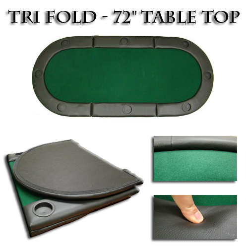 Green 72"x32" Tri-Fold Poker Table Top With Cup Holders!