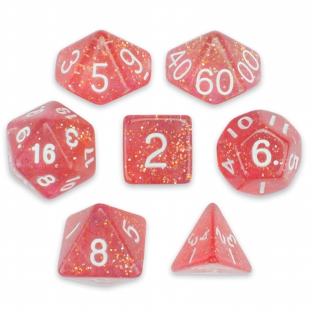 7 Die Polyhedral Set in Velvet Pouch, Royal Bubblegum