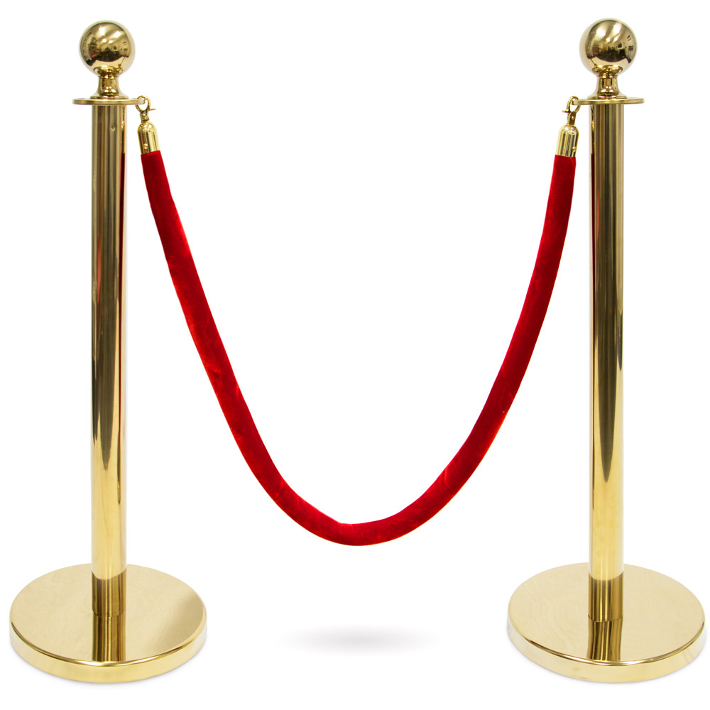 3-foot Ball Top Stanchions with 4.5-foot Red Velvet Rope, G