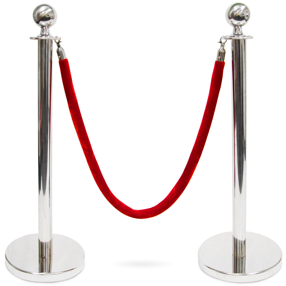 3-foot Ball Top Stanchions with 4.5-foot Red Velvet Rope, S