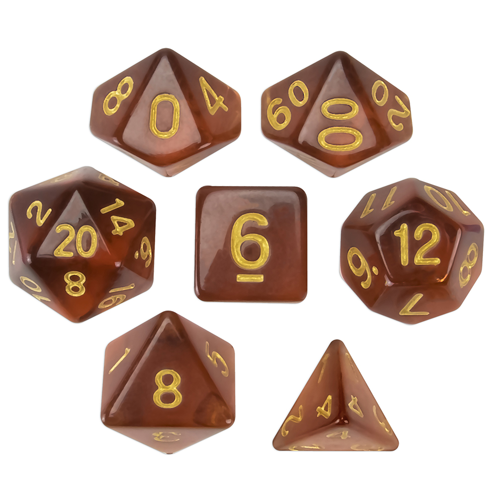 Set of 7 Polyhedral Dice, Desert Topaz