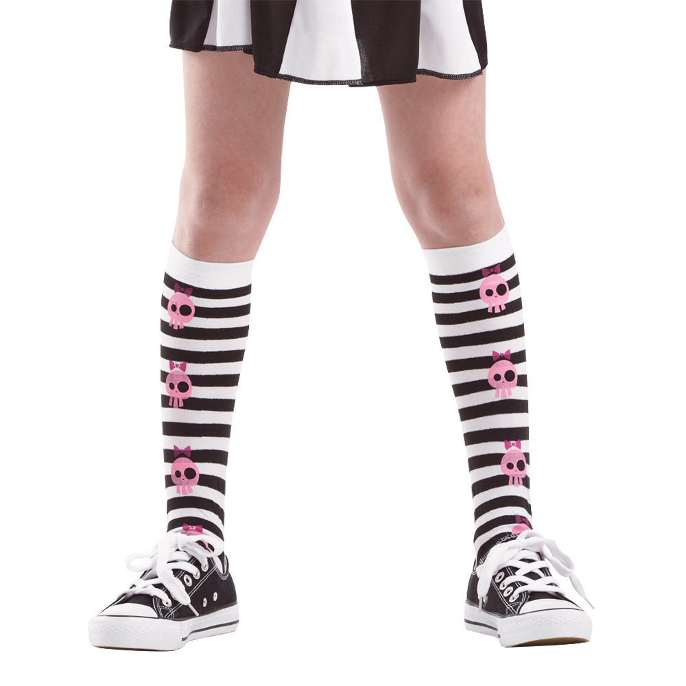 Striped Skull Knee High Costume Tights, M