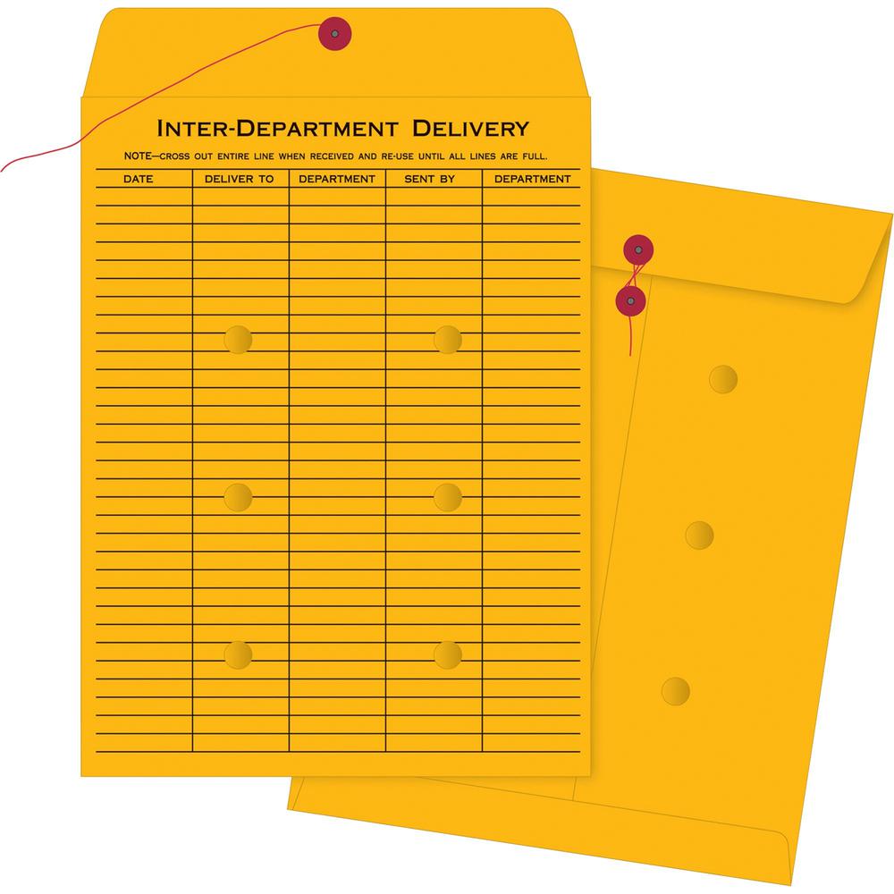 Business Source Ruled Interdepartmental Envelopes - Inter-department - #32 - 10" Width x 15" Length - 32 lb - String/Button - Kr